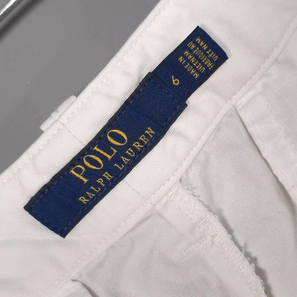 POLO RALPH LAUREN Women's Chino Bermuda Shorts 6 White 100% Cotton